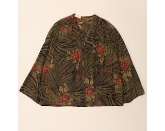 Vintage Damen 3/4 Ärmel Bluse Top UK 16 Large Bunt Floral