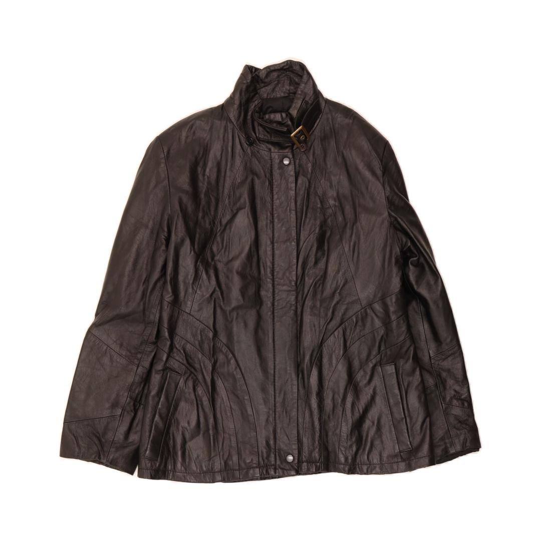 Veste En Cuir Vintage Vert Moyen Femme - Taille UK 14 (M), Style Biker, Occasion Bon état