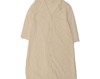 Vestido camisero vintage para mujer, talla UK 14, blanco con estampado floral.