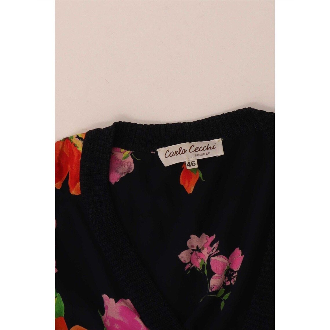 Vintage Womens Short Sleeve Cardigan Top IT 46 Large Navy Blue Floral, foto 3 di 3