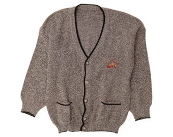 Cardigan vintage da uomo, taglia L, grigio screziato in lana