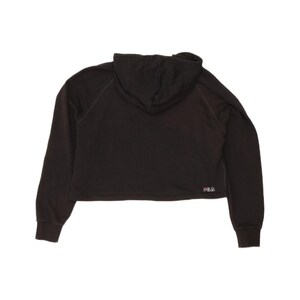 Fila womens oversized crop graphic hoodie jumper UK 14 medium black cotton image 2