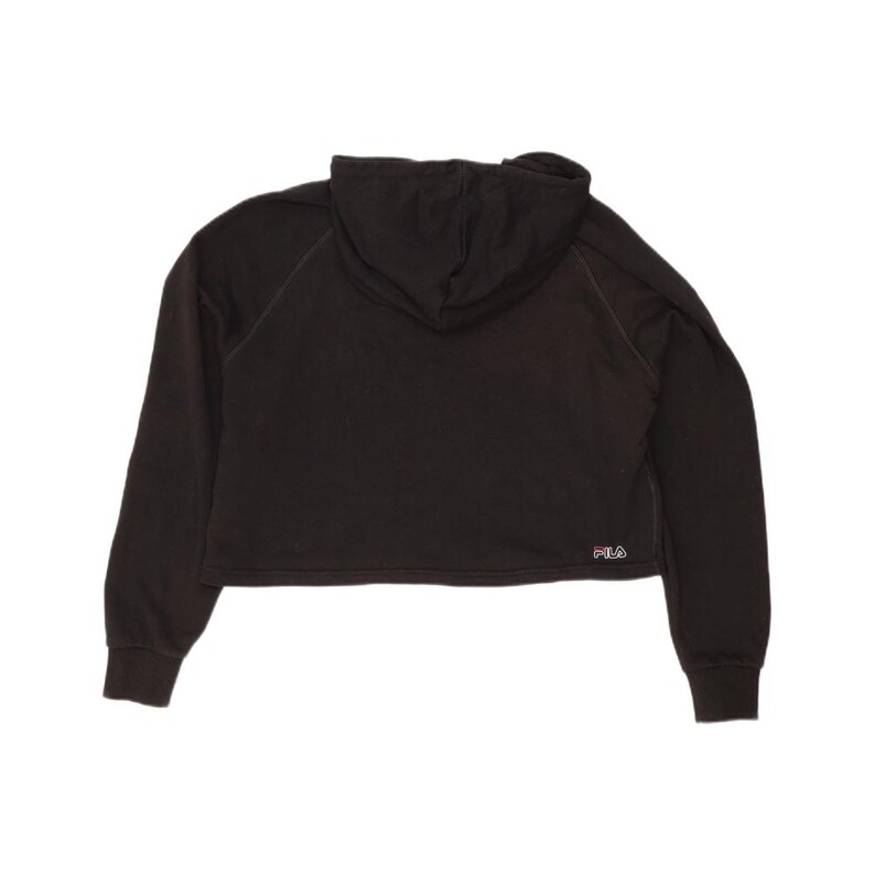 Fila womens oversized crop graphic hoodie jumper UK 14 medium black cotton image 2