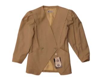 VINTAGE Womens Double Breasted Blazer Jacket IT 44 Medium Beige Wool