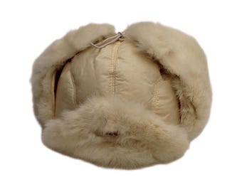 Gorro de trampero vintage para mujer con orejeras de piel sintética, talla XL, color blanco roto.