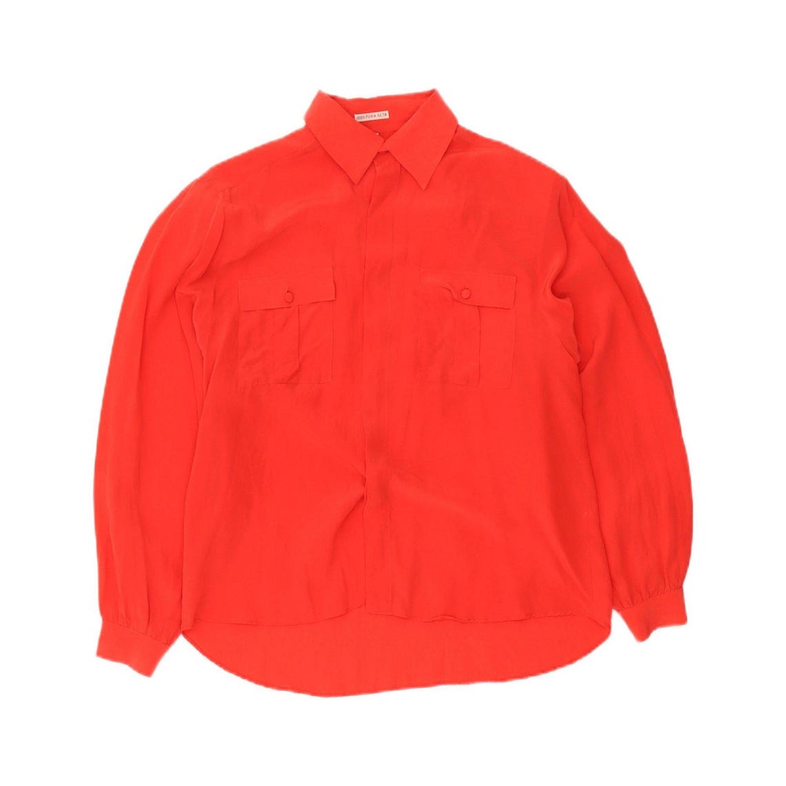 Vintage Womens Oversized Shirt Blouse EU 36 Small Red Silk, foto 1 di 3