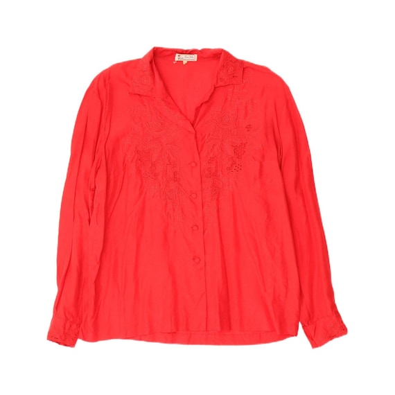 Vintage Womens Long Sleeve Regular Fit Shirt UK 16 Large Red Floral Silk
