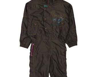 Vintage graphischer Herren Skioverall IT 52 XL schwarz Nylon