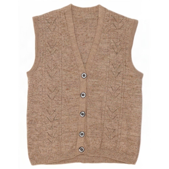 Vintage Womens Sleeveless Cardigan Sweater UK 14 Medium Beige Flecked