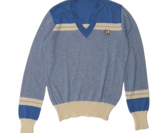 Vintage womens v-neck jumper sweater UK 16 large blue pinstripe wool