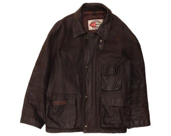 Chaqueta de cuero vintage para hombre, talla UK 42 XL, marrón