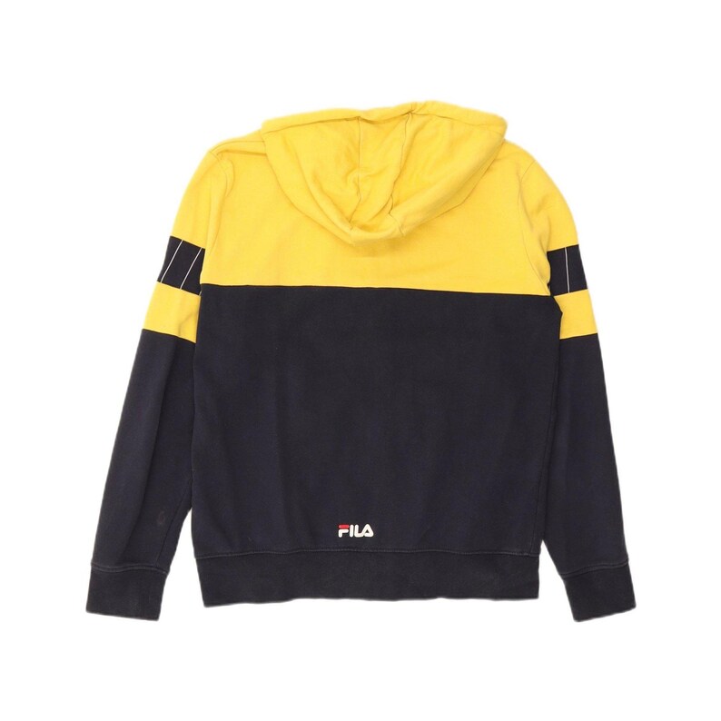 Bluza z kapturem Fila męska z nadrukiem i zamkiem błyskawicznym, mała, żółta, z bawełny w bloki kolorów zdjęcie 2