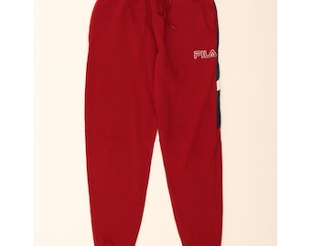 Pantalones deportivos Fila para hombre, talla pequeña, color rojo, bloques de color, algodón.