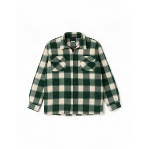 Vintage Mens Shacket Jacket UK 44 2XL Green Gingham Cotton