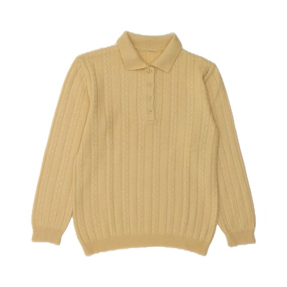 VINTAGE Womens Polo Neck Jumper Sweater UK 12 Medium Beige Wool