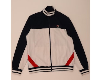 Fila Mens Tracksuit Top Jacket Large Navy Blue Colourblock Polyester