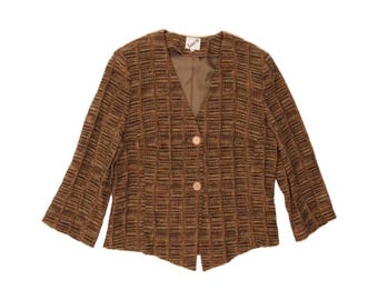VINTAGE Damen 3/4 Ärmel Blazer Jacke IT 42 Mittelbraun Gestreift