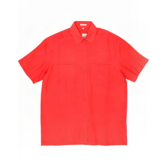 Vintage Womens Short Sleeve Oversized Shirt Blouse UK 10 Small Red Silk