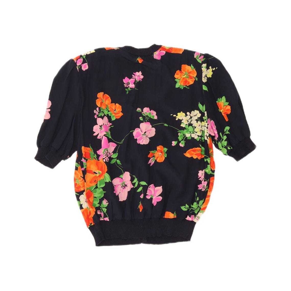 Vintage Womens Short Sleeve Cardigan Top IT 46 Large Navy Blue Floral, foto 2 di 3