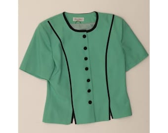 Vintage womens short sleeve blazer jacket UK 16 large turquoise polyester