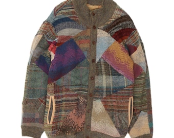 Vintage mens cardigan sweater medium multicoloured patchwork
