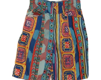 Bermudas vintage para mujer, talla W30, tamaño mediano, multicolor, estampado geométrico.
