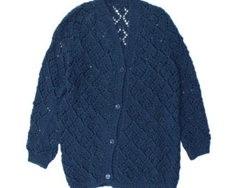 VINTAGE Womens Cardigan Sweater UK 16 Large Navy Blue
