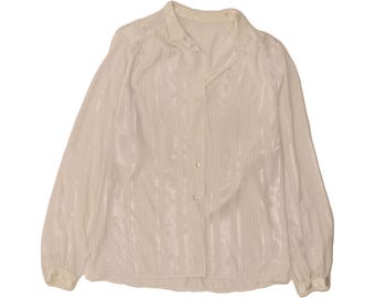 Camisa/blusa vintage de mujer, talla UK 14 mediana, blanca, a rayas, poliéster