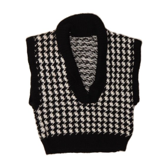 VINTAGE Womens Vest Tank Top UK 14 Medium Black Houndstooth