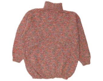 VINTAGE Pull oversize à col roulé pour femme UK 20 2XL Rose moucheté