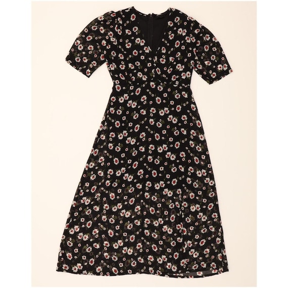 VINTAGE maxi-jurk dames UK 2x zwart bloemen polyester