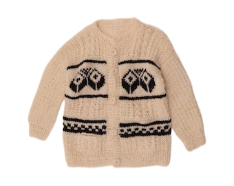 Vintage Womens Cardigan Sweater UK 14 Large Off White Geometric