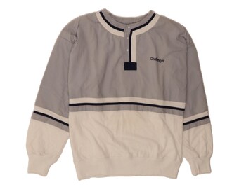 Vintage mens sweatshirt jumper medium grey colourblock polyester