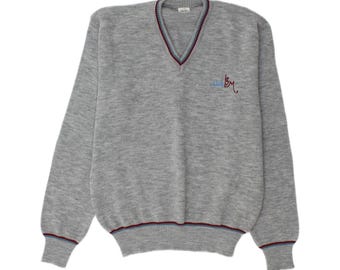 Vintage mens v-neck jumper sweater IT 54 XL grey acrylic