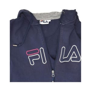 Pull à capuche graphique zippé pour femme Fila UK 14 grand coton bleu marine image 3