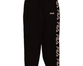 Fila womens graphic tracksuit trousers joggers UK 10 small black cotton