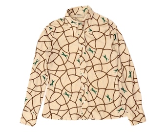 Vintage Womens Shirt Blouse UK 12 Medium Off White Animal Print