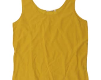 Vintage Womens Crop Sleeveless Blouse Top UK 14 Large Yellow Silk