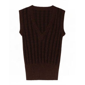 Vintage Womens Vest Tank Top UK 8 Small Brown Flecked Viscose