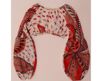 Blusa corta vintage de manga larga para mujer, talla IT 48 XL, multicolor con estampado floral.