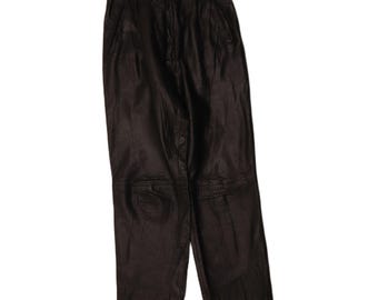 Vintage Womens Tapered Lederhose W26 L27 Schwarz
