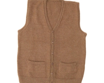 Cardigan senza maniche da uomo vintage in lana marrone medio