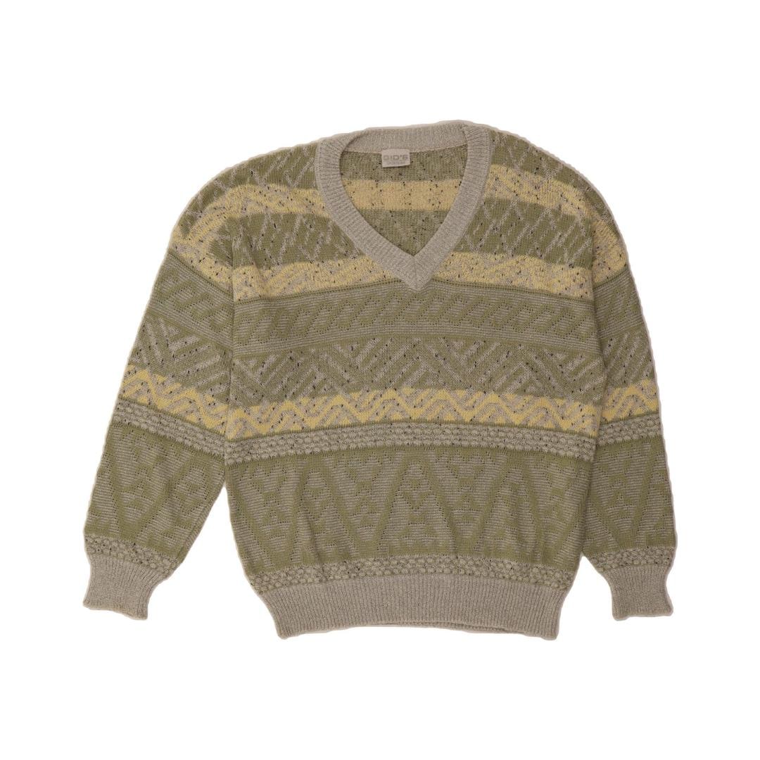Buy VINTAGE Mens V-neck Jumper Sweater IT 50 Medium Green Fair Isle Wool  Online in India