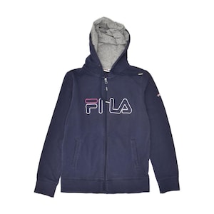 Pull à capuche graphique zippé pour femme Fila UK 14 grand coton bleu marine image 1