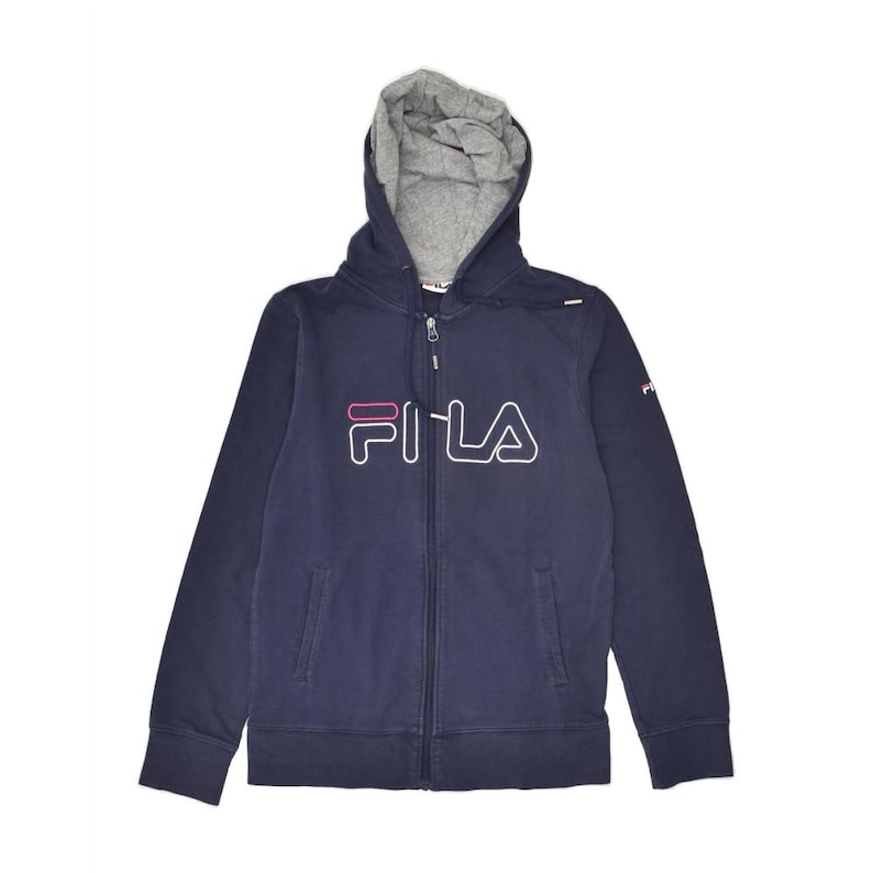 Pull à capuche graphique zippé pour femme Fila UK 14 grand coton bleu marine image 1