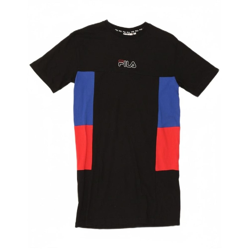 Vestido estilo camiseta con estampado gráfico para mujer de Fila, talla 6 (Reino Unido) XS, algodón con bloques de color negro imagen 1