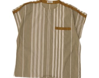 Blusa vintage para mujer, talla EU 40, color caqui a rayas, de algodón.