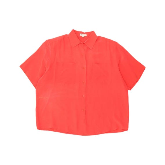 Vintage Womens Short Sleeve Shirt Blouse UK 18 XL Red Silk