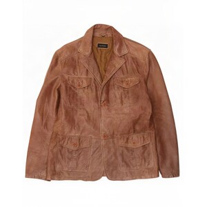 Vintage Mens 2 Button Leather Blazer Jacket UK 40 Large Brown