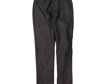 Pantalones de cuero vintage de cintura alta para mujer, talla W30 L34, color negro.